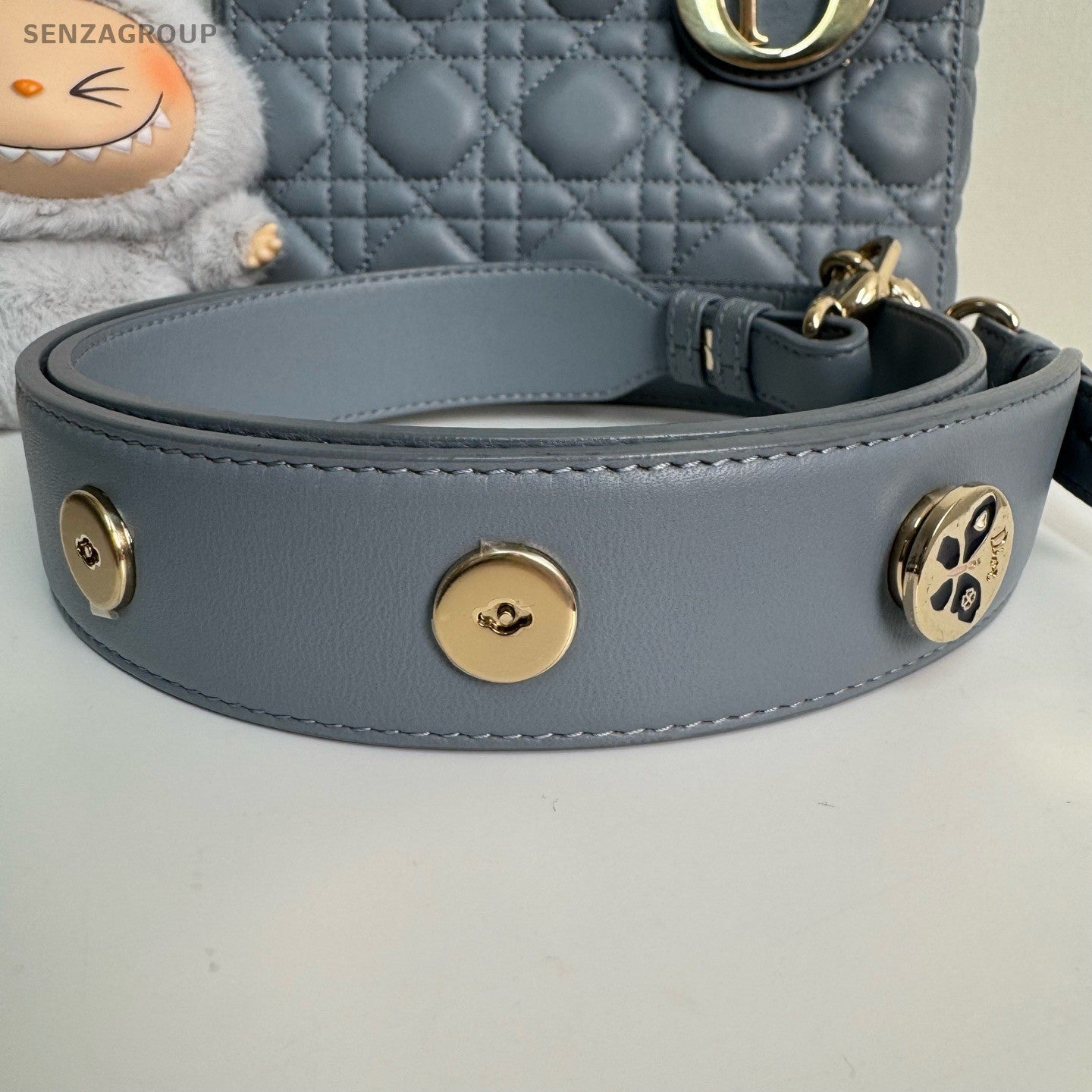 Christian Dior Lady Lambskin Top Handle 2way Shoulder Handbag Haze blue Women