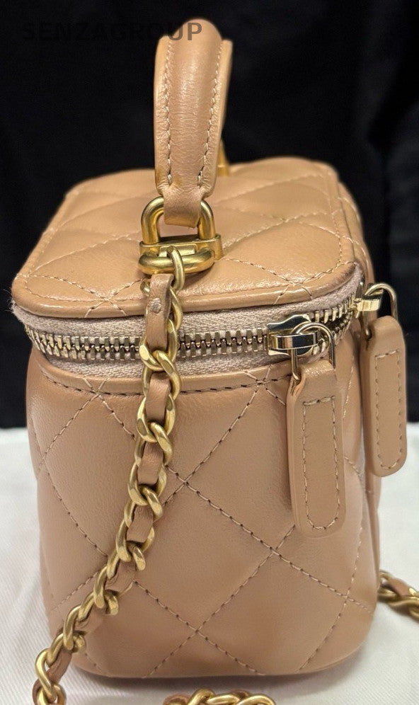 Chanel Diamond PM Lambskin Chain Shoulder Bag Crossbody Gold Women Classic
