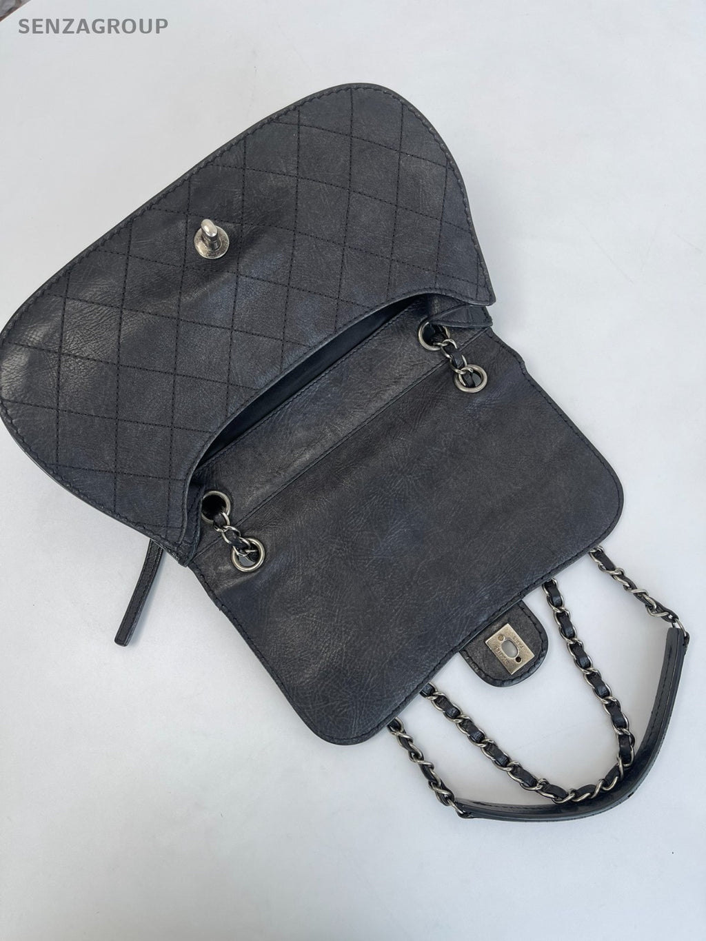 CHANEL Diamond Patten Calfskin Chain Shoulder bag Crossbody Women Black Silver