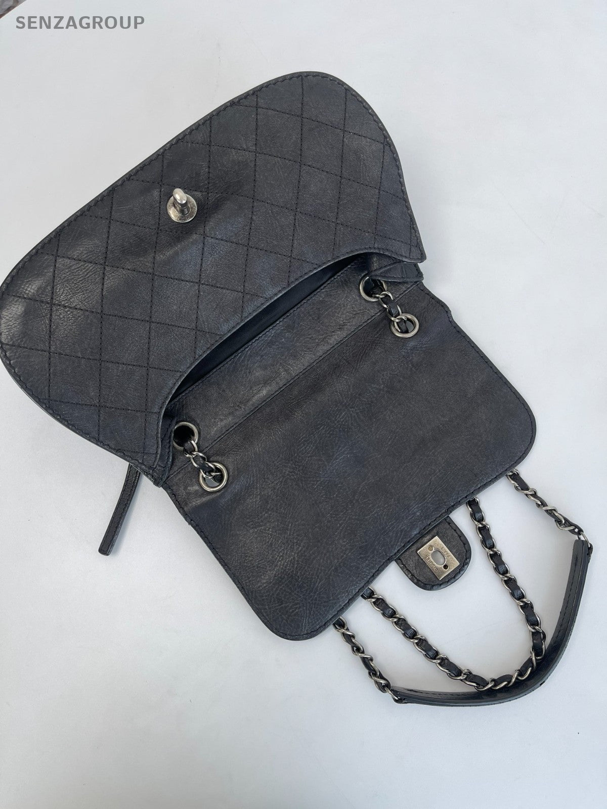 CHANEL Diamond Patten Calfskin Chain Shoulder bag Crossbody Women Black Silver