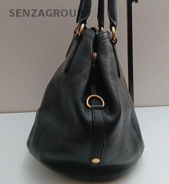 Prada Calfskin 2Way Handbag Crossbody Black Gold Women Classic Fashion