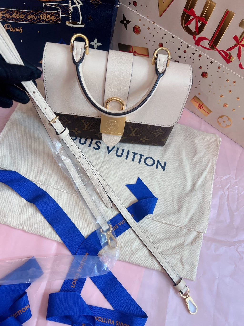 Louis Vuitton Locky bb Top Handle 2way Shoulder Handbag Brown White Women
