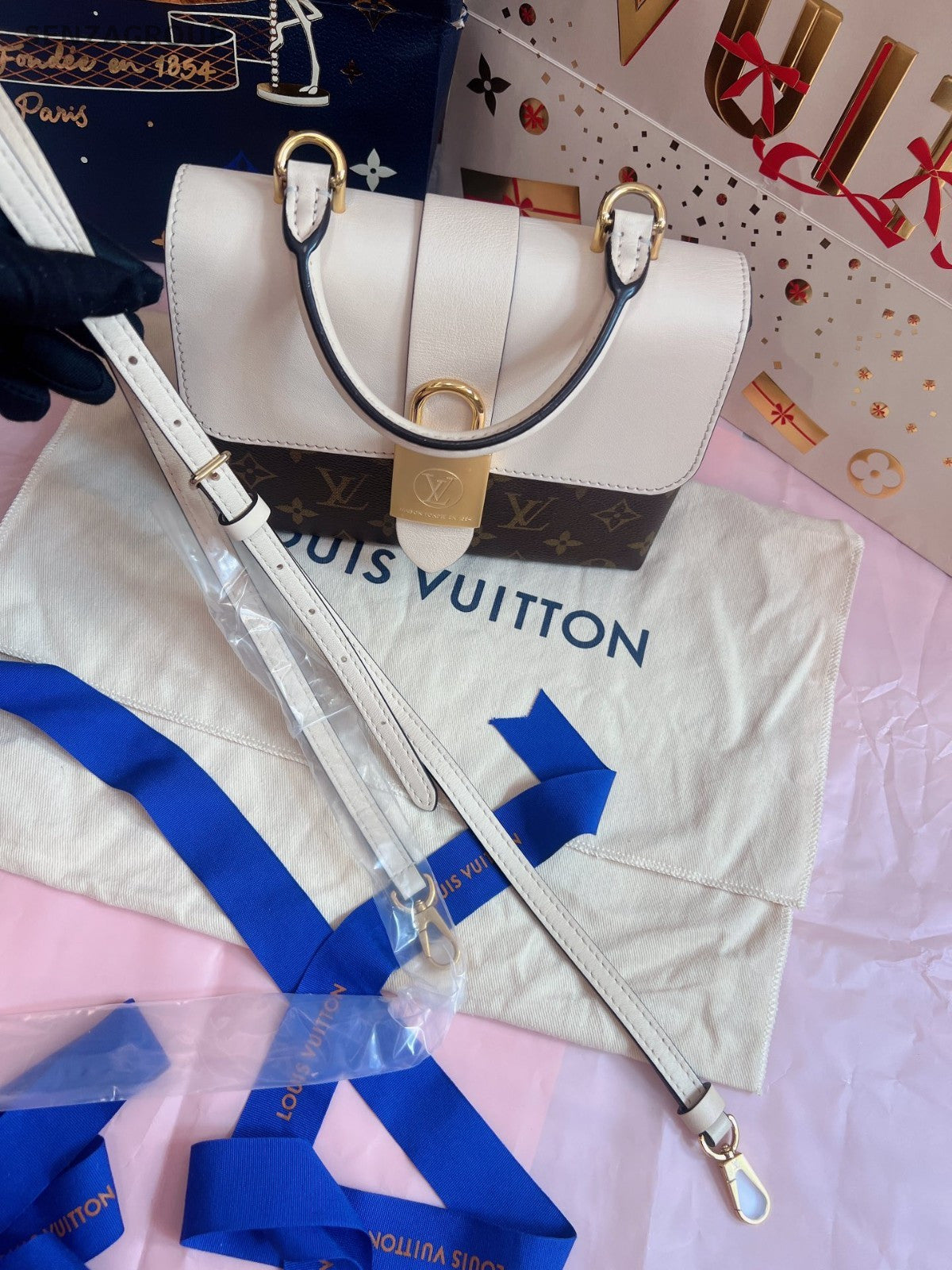 Louis Vuitton Locky bb Top Handle 2way Shoulder Handbag Brown White Women