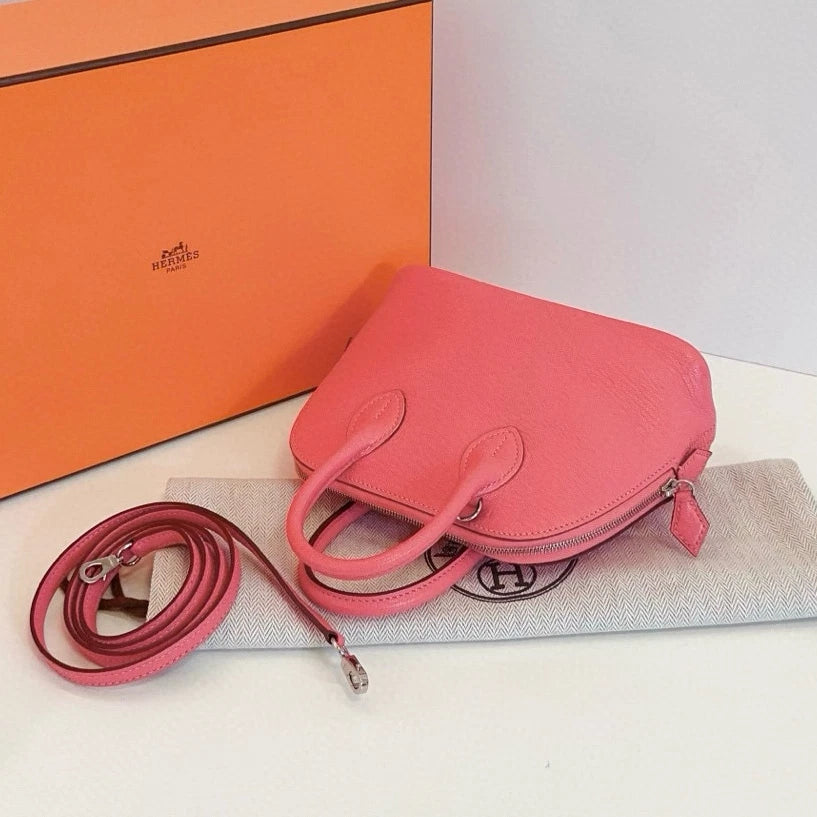 Hermes Bolide Mini Lambskin Top Handle Crossbody Pink Silver Women Classic