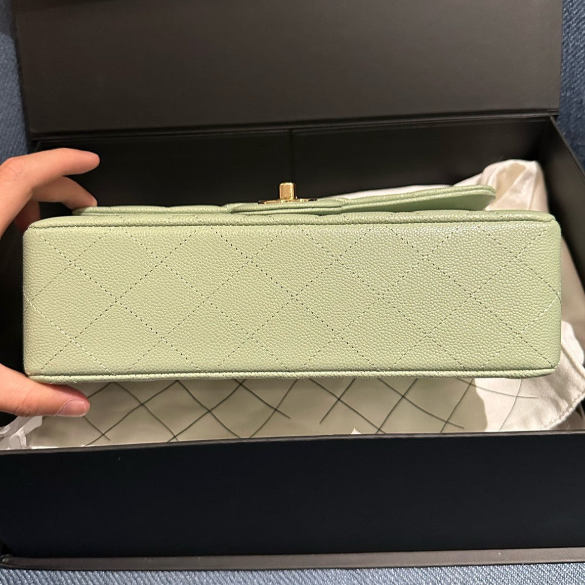 Chanel Classic Flap Small Green Quilted Gold Chain Shoulder Bag