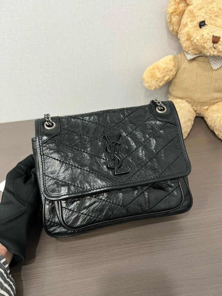 Saint Laurent Niki Black Silver Shoulder Bag Crossbody Excellent