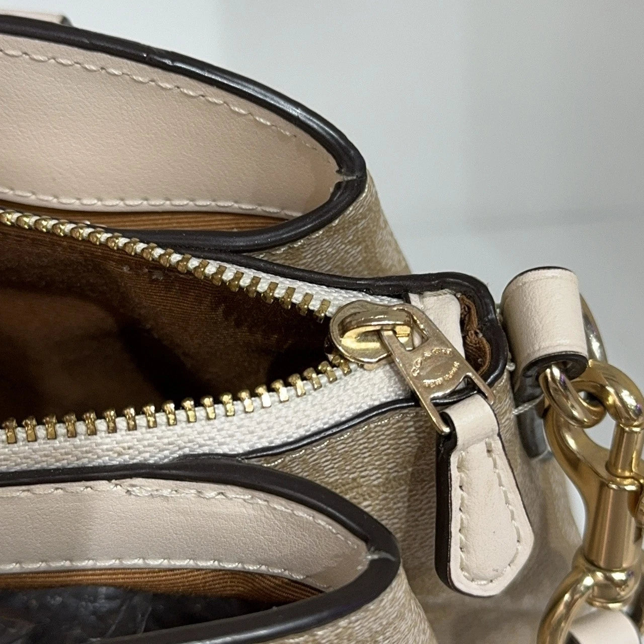Coach Beige Monogram Logo Handbag Shoulder Crossbody Women