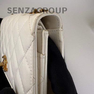 Chanel WOC Quilted Chain Shoulder Crossbody Bag White Gold Classic
