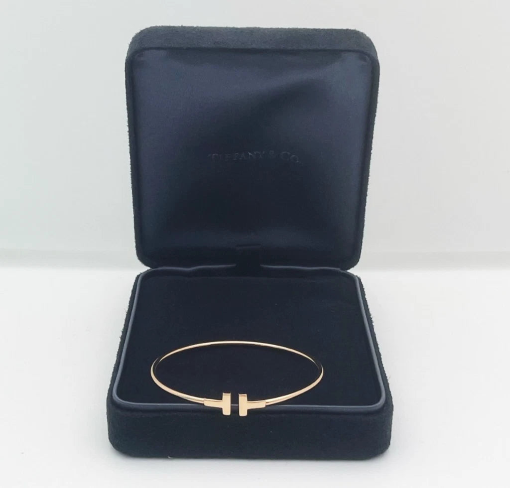Tiffany &amp; Co. Tiffany T 18k Rose Gold Narrow Wire Cuff Bracelet Excellent