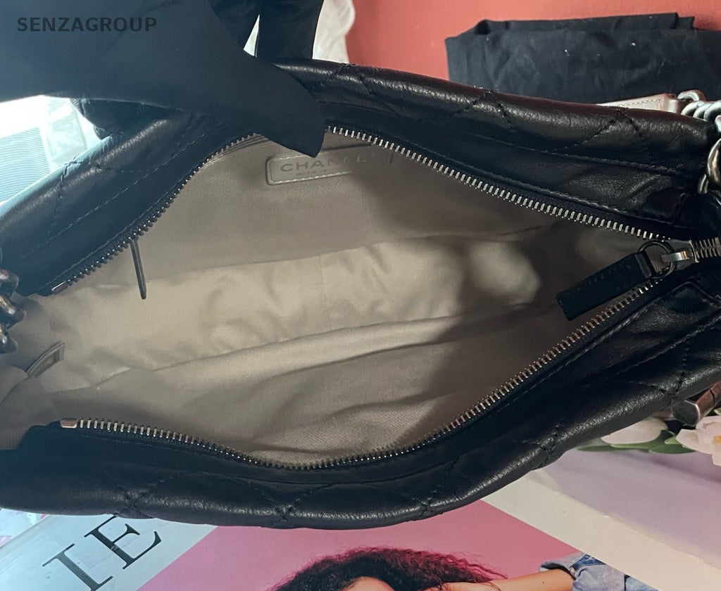 Chanel Calfskin Diamond CC Logo Chain Shoulder Bag Black Silver Women Classic