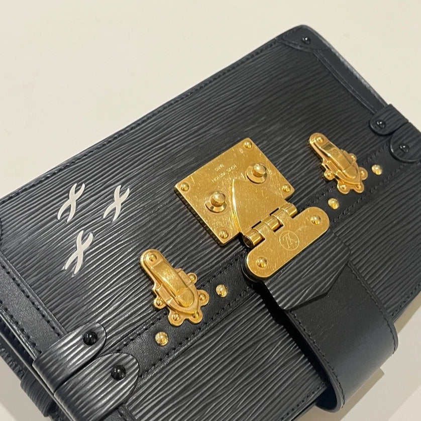 Louis Vuitton Black Leather Soft Trunk Box Crossbody Shoulder Bag