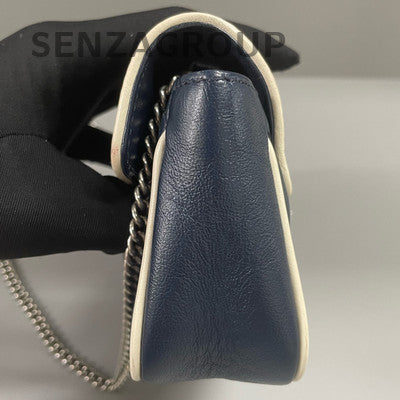 Gucci Marmont Mini Blue White Chain Shoulder Crossbody Bag Silver