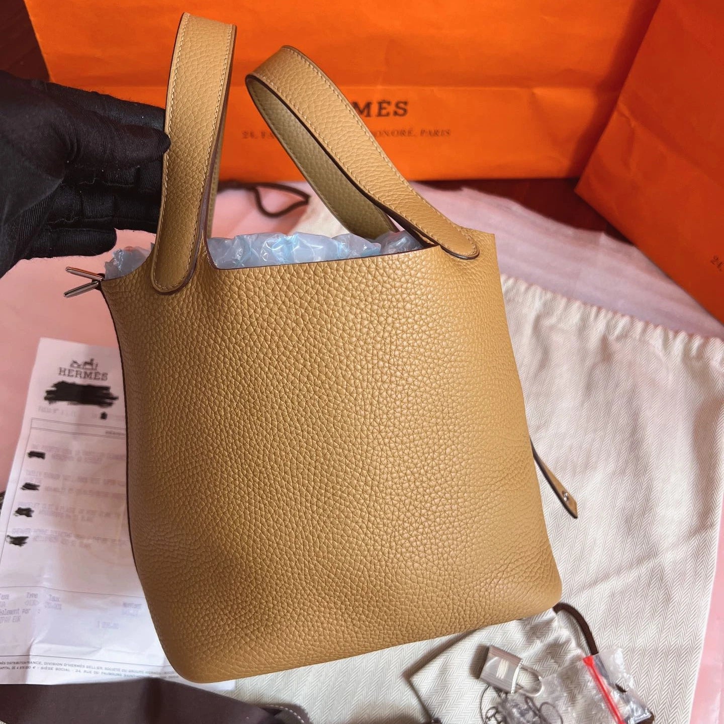 Hermes Picotin18 Top Handle Bag Brown Silver Women Classic Fashion