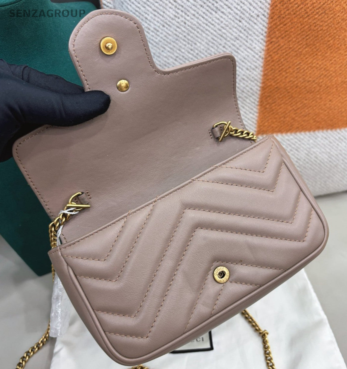 Gucci Marmont Mini Chain Shoulder Bag Crossbody Brown Gold Women Classic