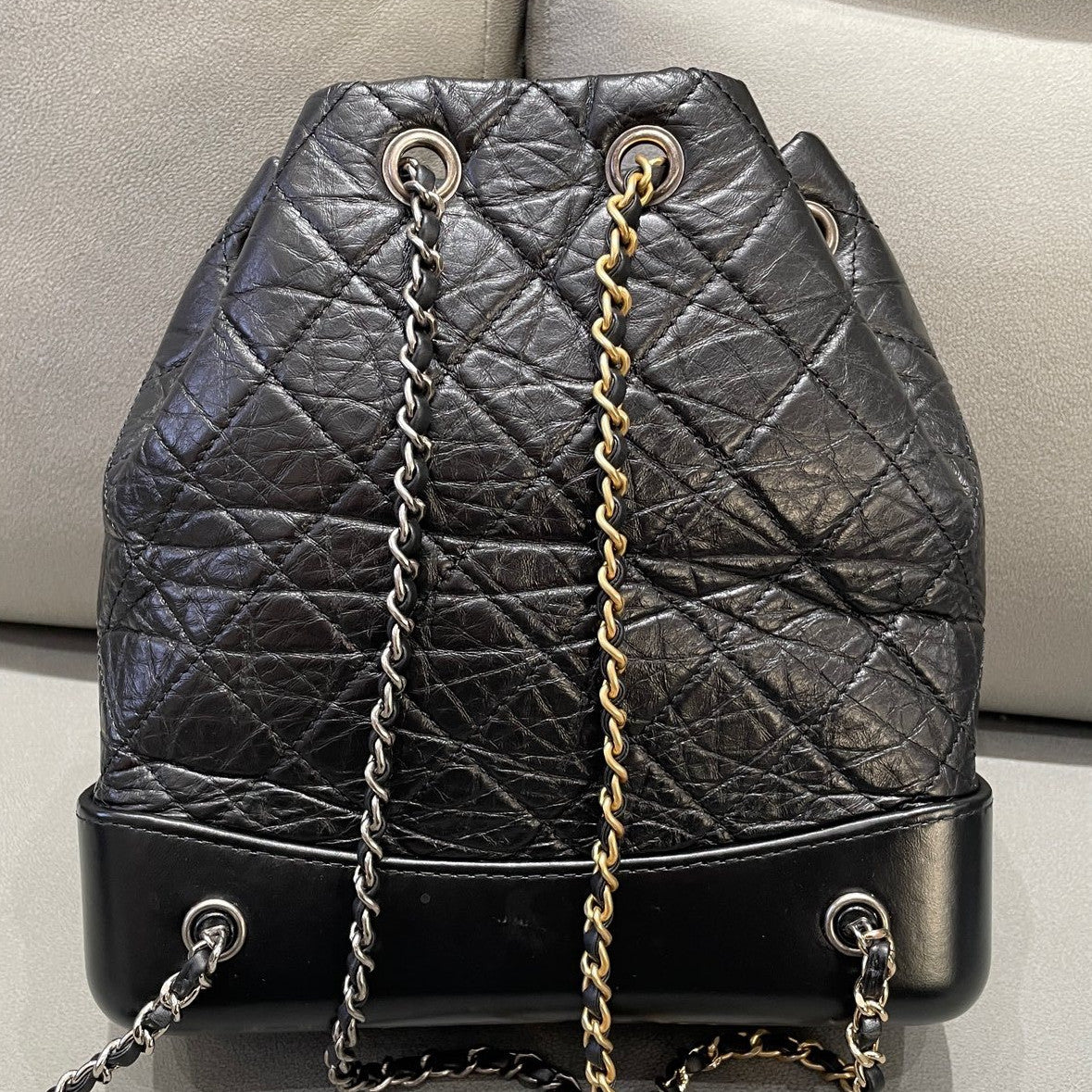 Chanel Gabrielle Backpack Quilted Black Gold Chain Women's Classic Fashion