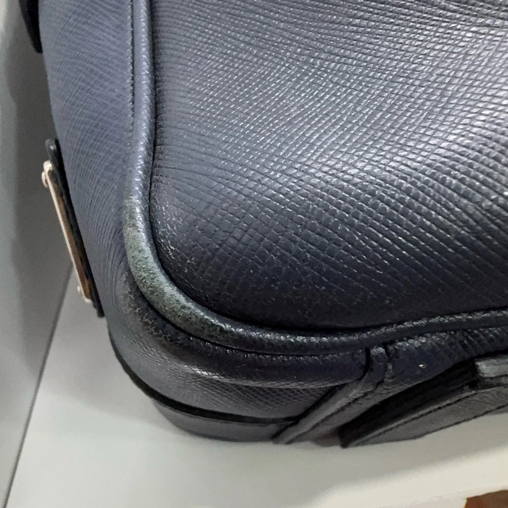 PRADA Navy Blue Leather Handbag Laptop Briefcase For Women