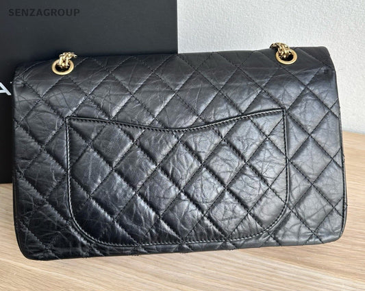 Chanel Calfskin GM Chain Shoulder Bag Black Gold Women Classic Diamond