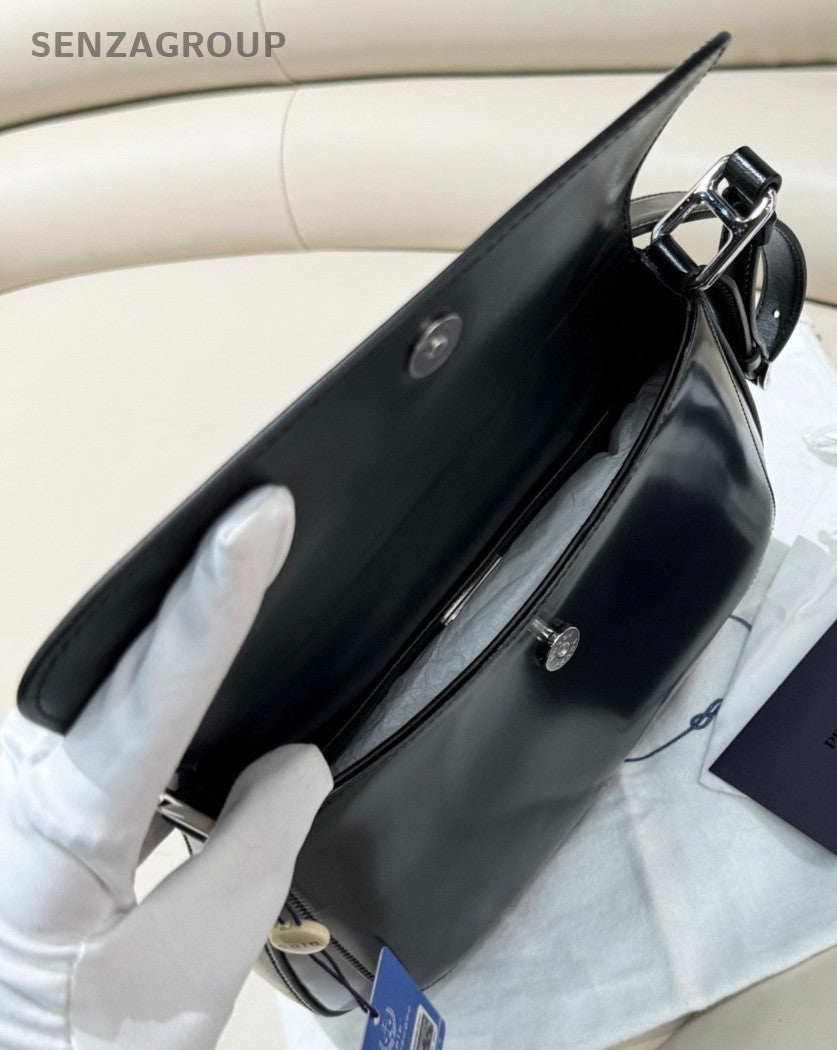 Prada cleo MM Shoulder Crossbody Underarm Bag Black Silver Women Brand New