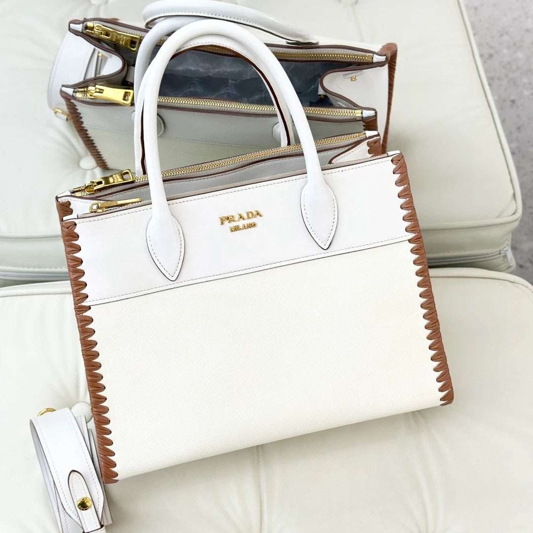 Prada Tote White Top Handle Crossbody Bag Gold Hardware Women S