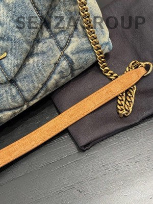 Saint Laurent Matelassé Mini Chain Crossbody Bag Blue Gold Women's Fashion