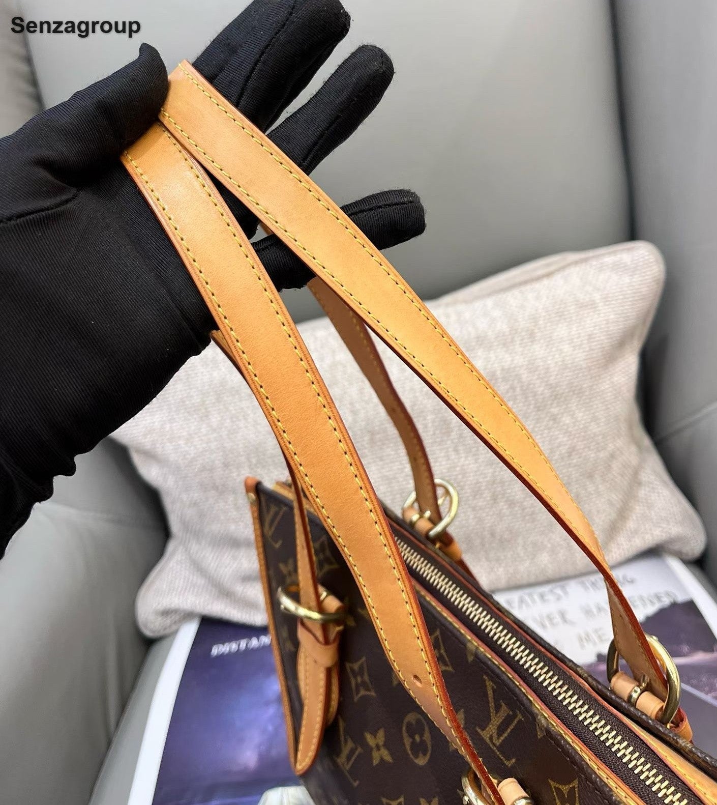 Louis Vuitton Monogram Tote Shoulder Bag Brown Gold Women Classic Vintage