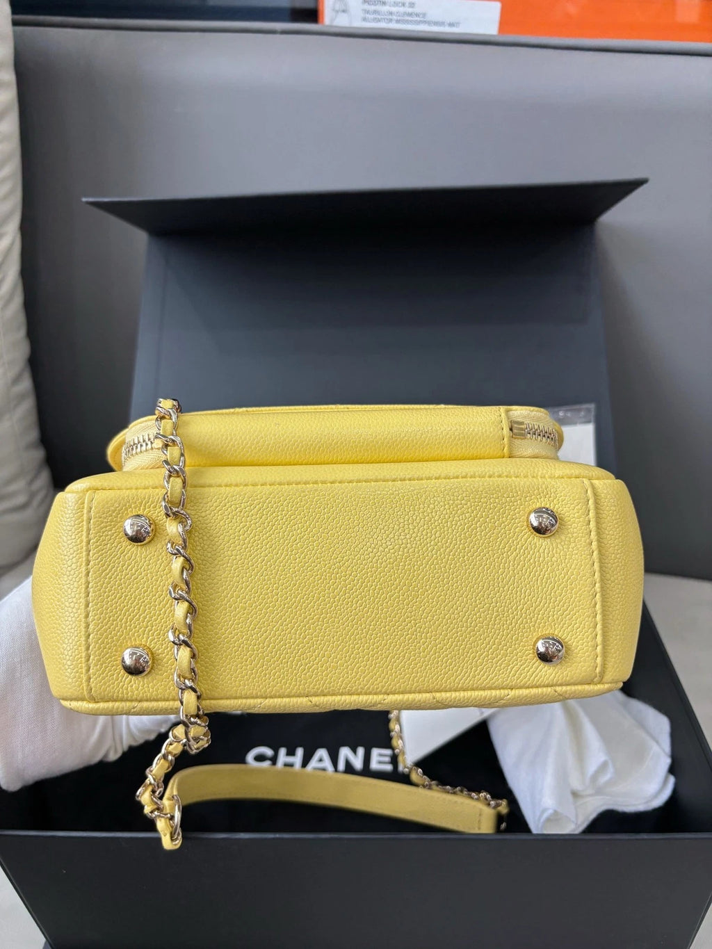 Chanel Affinity Small Mail Bag Caviar Leather Handbag Crossbody Bag Yellow