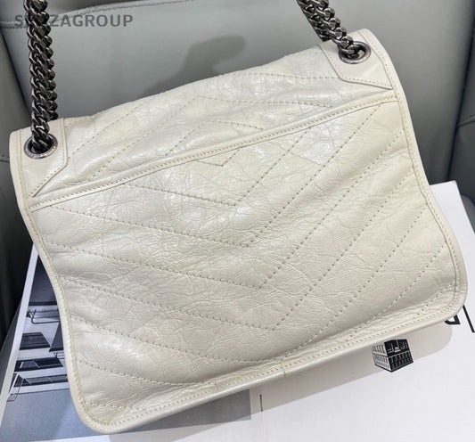 Saint Laurent Niki MM Chain Shoulder Bag White Silver Women Classic
