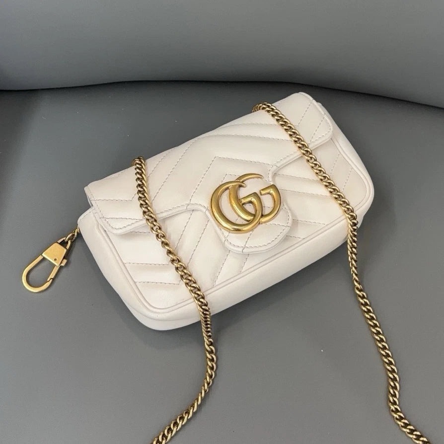Authentic Gucci Marmont Supermini Chain Shoulder Crossbody Bag White GHD