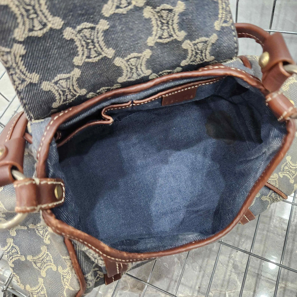 Celine Vintage Denim Triomphe Shoulder Handbag For Women
