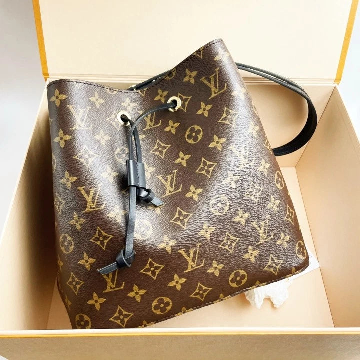 Louis Vuitton Black Monogram Canvas Bucket Crossbody Bag For Women