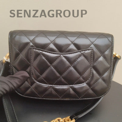 Chanel Black Gold Quilted Calfskin Saddle Bag Shoulder Crossbody Classic