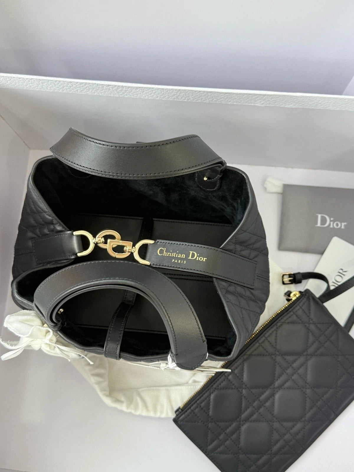 Dior Toujours Small Black Gold Leather Tote Bag For Women