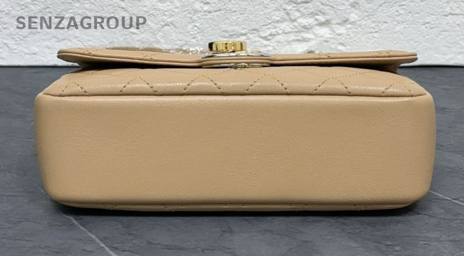 Chanel Classic Flap Mini Diamond Chain Shoulder Bag Beige Used Women Designer
