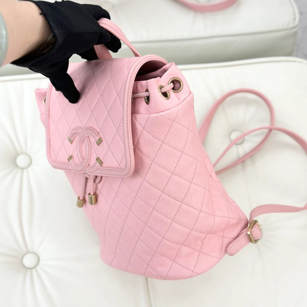 Chanel Vanity Case PM Calfskin Backpack Pink Gold Hardware Women S
