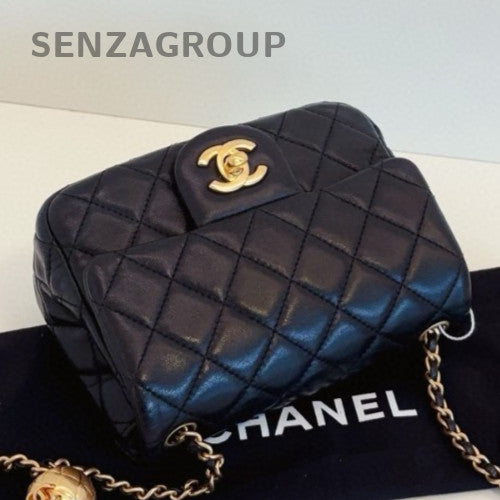 Chanel Classic Flap Chain Shoulder Bag Crossbody Black Gold Women Diamond