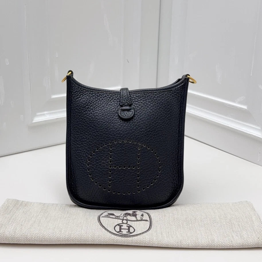 Hermes Evelyne MINI Shoulder Crossbody Bag Black Gold Women Classic