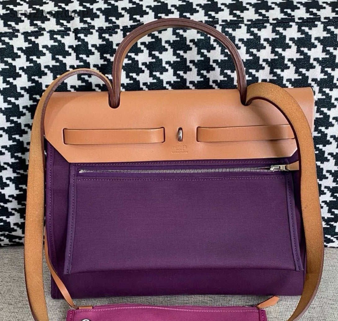 Hermes Herbag31 Top Handle Bag Crossbody Purple Silver Women Classic