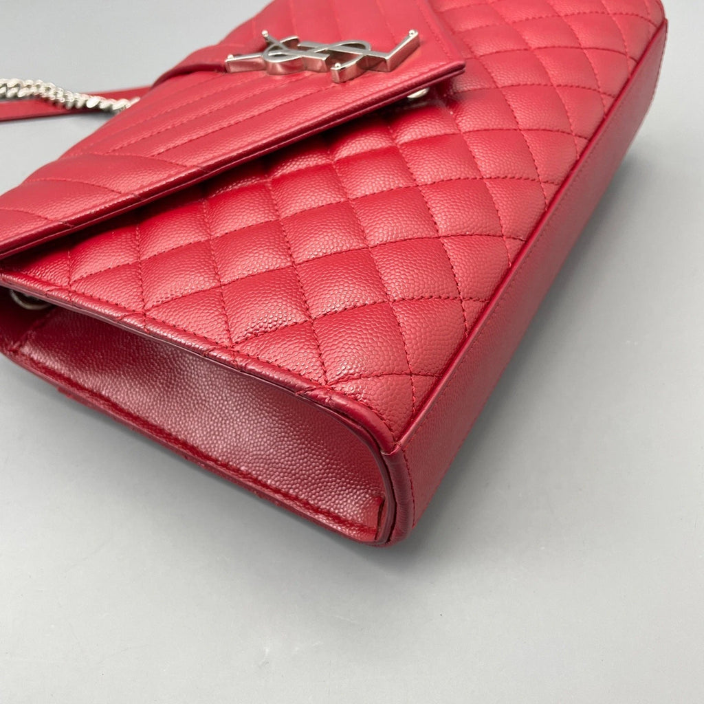 Saint Laurent Envelope Bag Chain Shoulder Bag Red Silver Hardware Women Fashion