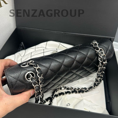 Chanel Classic Flap Medium Black Silver Calfskin Shoulder Crossbody Bag