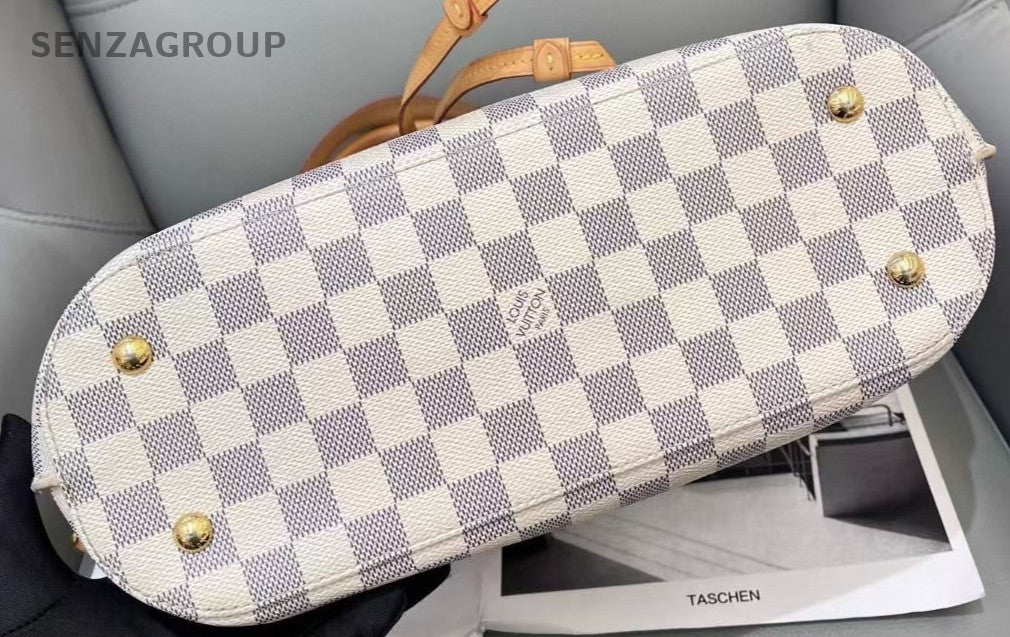 Louis Vuitton Girolata White Damier Azur Drawstring Bucket Top Handle Bag Brown