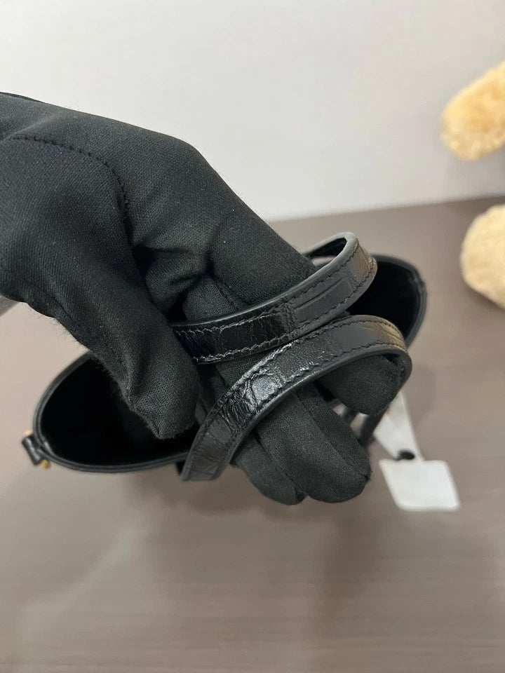 YSL Black Gold Crocodile Embossed Mini Tote Bag For Women