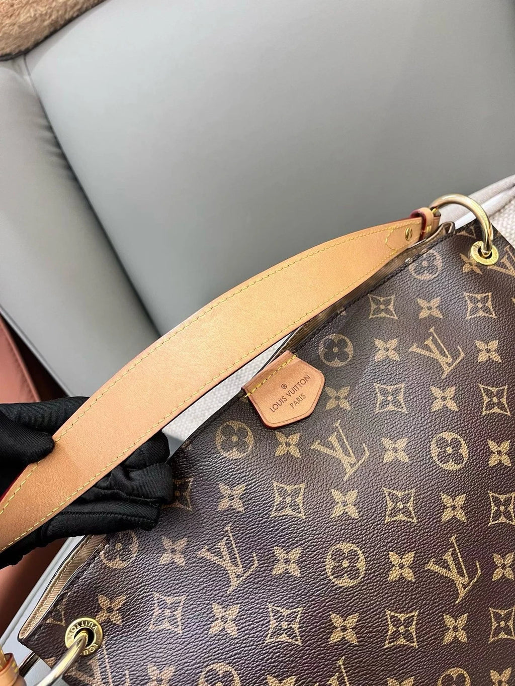 Louis Vuitton Graceful Monogram Brown Gold Shoulder Bag Excellent