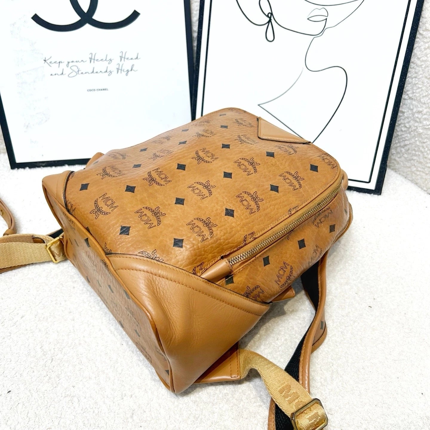 MCM Cognac Classic Monogram Backpack For Women