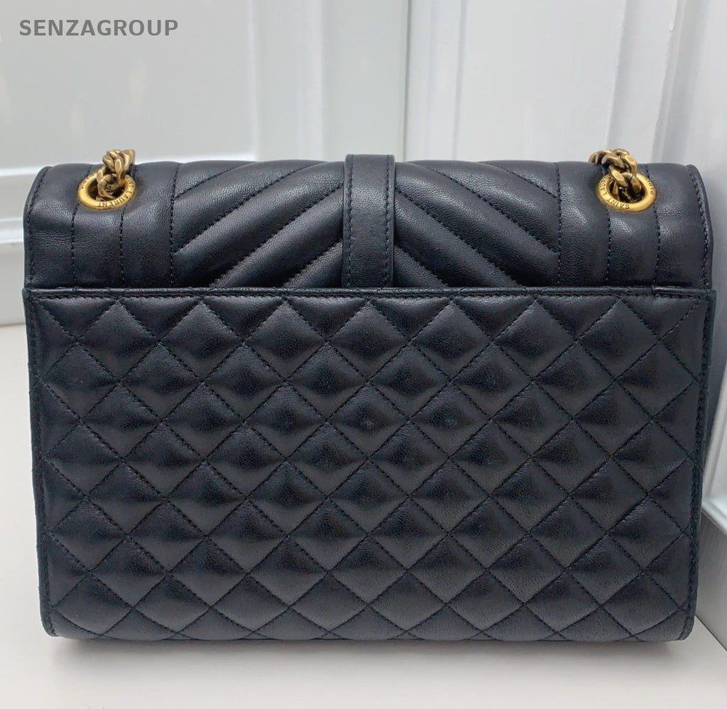 Saint Laurent Envelope Chain 2Way Crossbody Shoulder Bag Black Gold Women