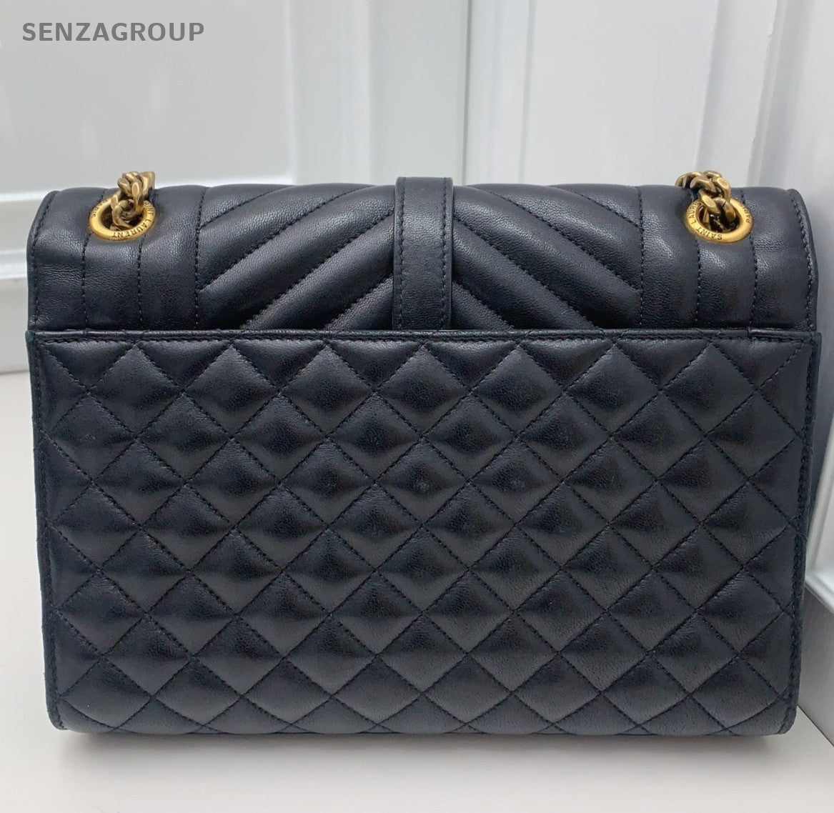 Saint Laurent Envelope Chain 2Way Crossbody Shoulder Bag Black Gold Women