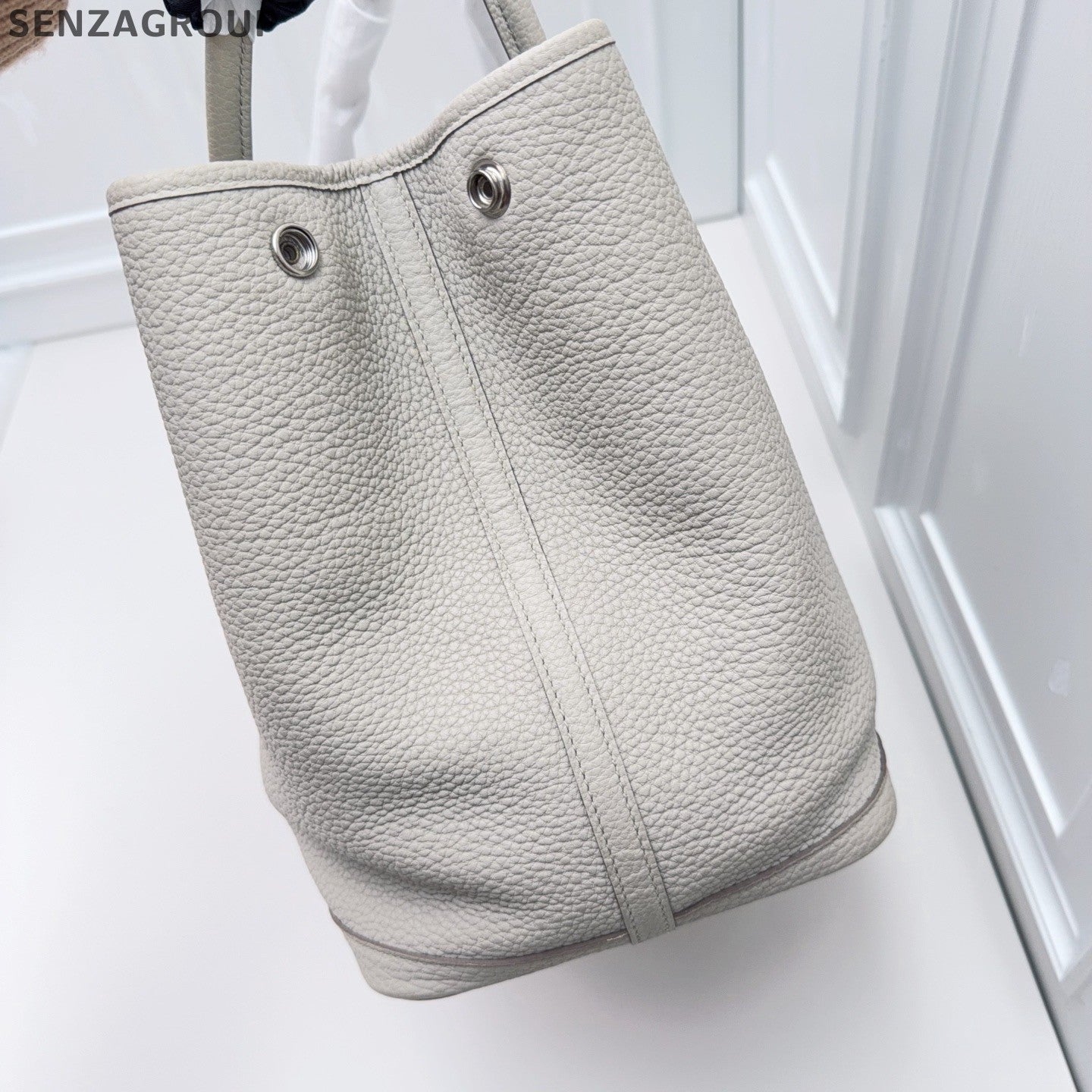 Hermes Garden Party Top Handle Bag White Silver Used Women Classic