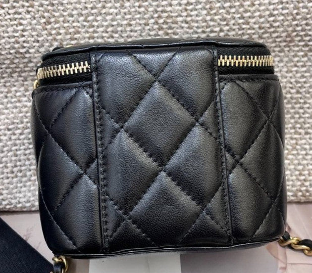 Chanel Diamond Mini Lambskin Box Chain Crossbody Black Gold Women Classic