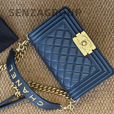 Chanel Blue Calfskin Small Boy Bag Chain Shoulder Crossbody
