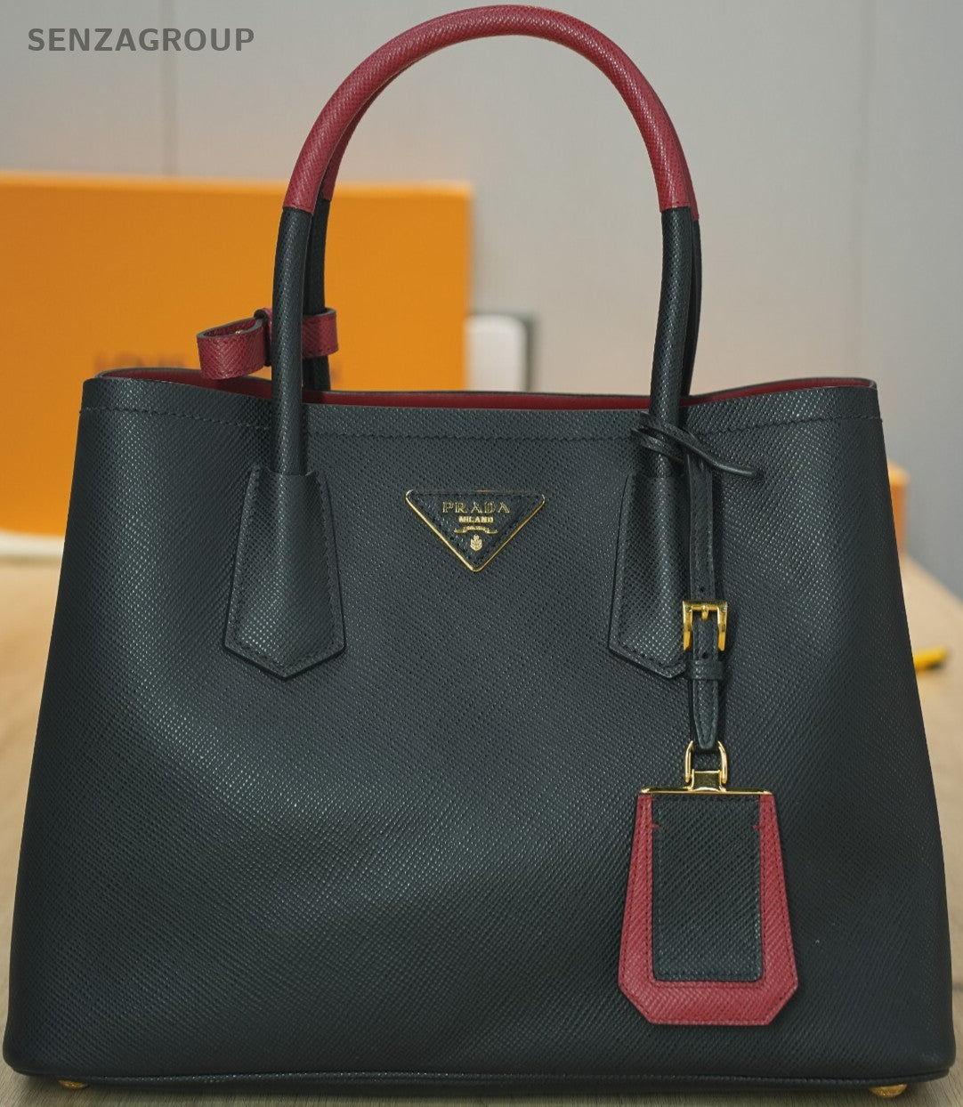 PRADA Saffiano Double Shoulder Handbag