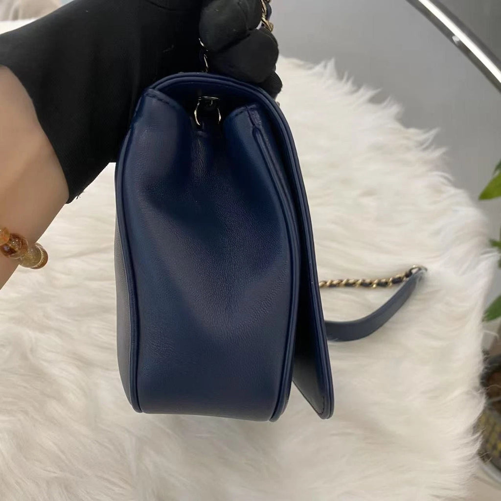 Chanel Classic Blue Gold Logo Square Mini Flap Bag Chain Shoulder Bag